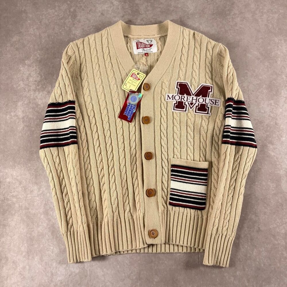 the tradition morehouse college button up cable knit cardigan new with tags